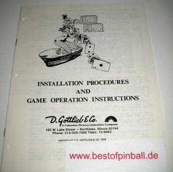 Joker Poker Operators Handbook (Gottlieb) - zum Schließen ins Bild klicken